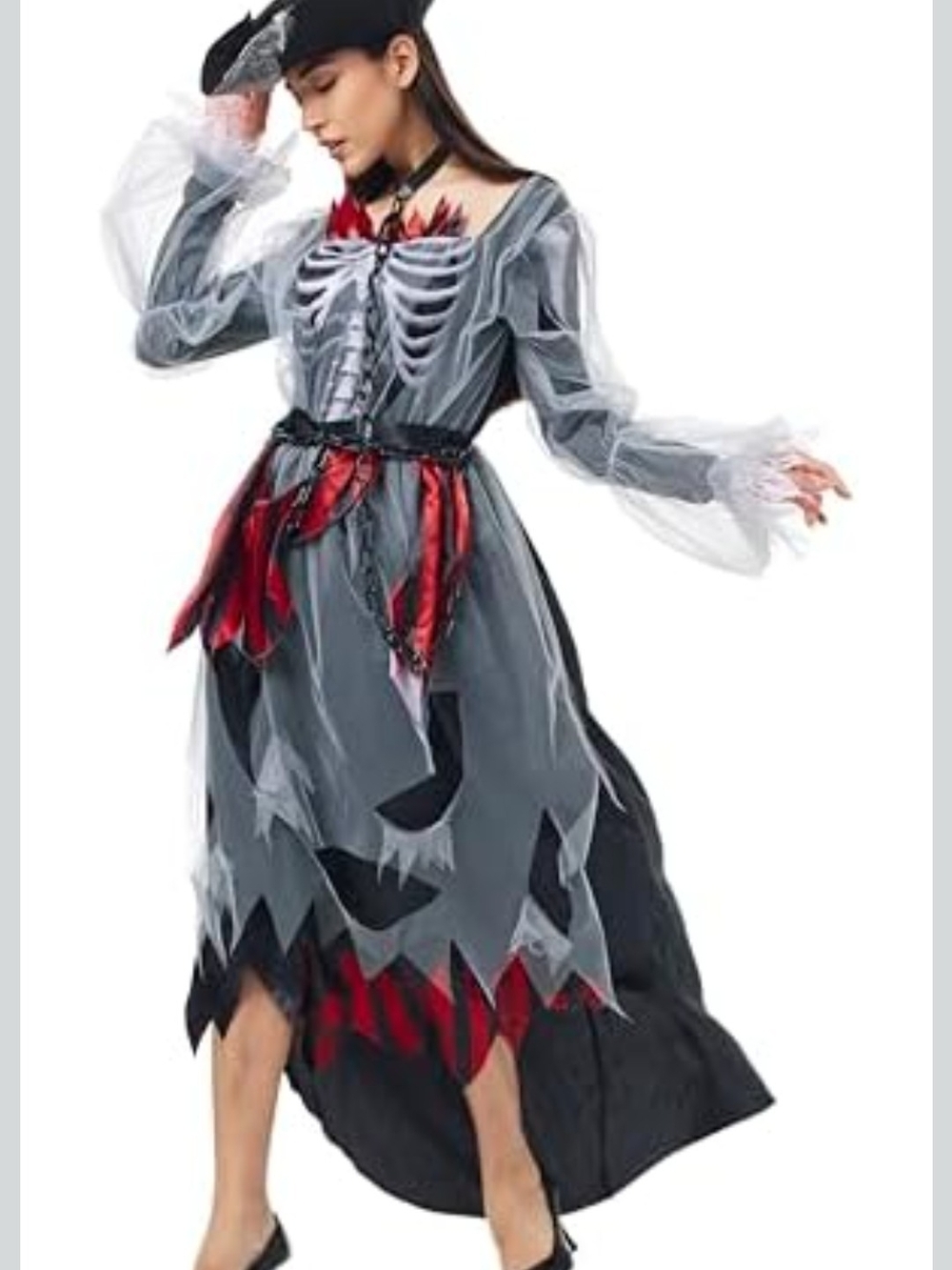 Ghost Pirate Costume Women Skeleton Dead Outfit Zombie Sea Captain Robber Dress